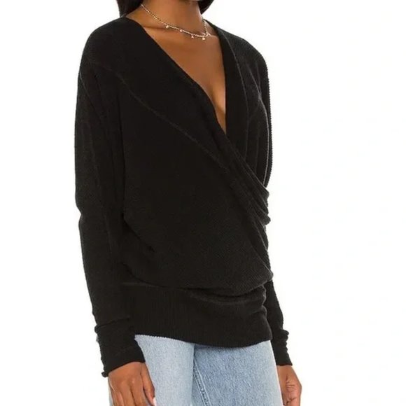 New Free People Cozy with You surplice wrap crossover knit ribbed boxy sweater - Picture 6 of 14